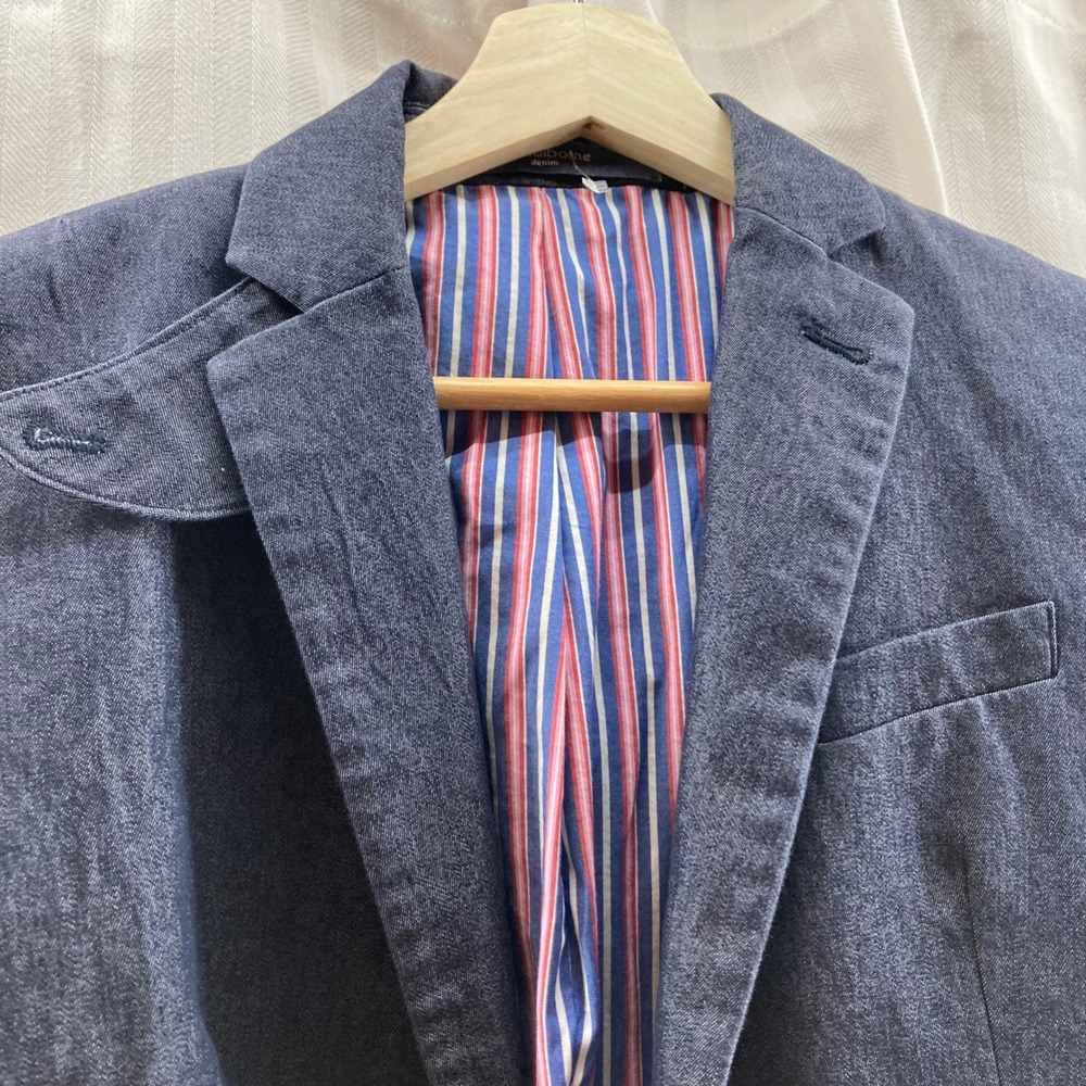 Liz Claiborne Denim Jacket 2 Petite Blue Striped Lined Blazer Business‎ Casual - Picture 3 of 11